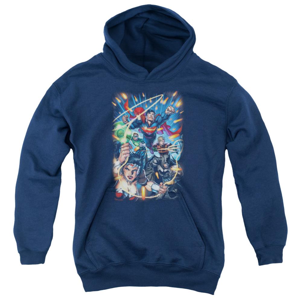 Justice League Of America Under Attack Youth Cotton Poly Pull-Over Hoodie