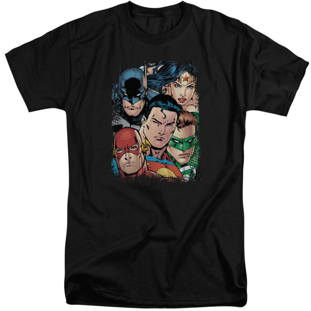Justice League Of America Up Close And Personal Men's 18/1 Tall Cotton Short-Sleeve T-Shirt