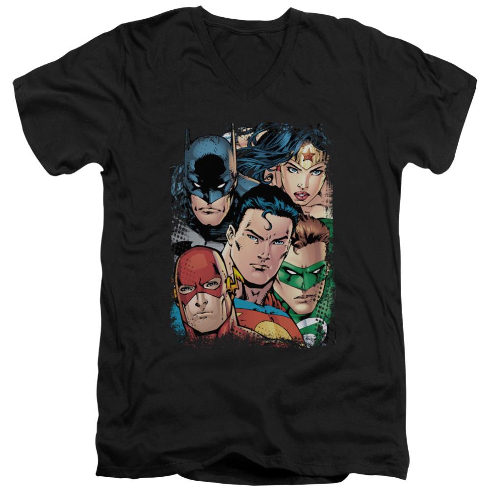 Justice League Of America Up Close And Personal Men's 30/1 Cotton Slim V-Neck T-Shirt