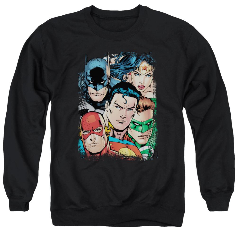 Justice League Of America Up Close And Personal Men's Crewneck 50 50 Poly Long-Sleeve T-Shirt