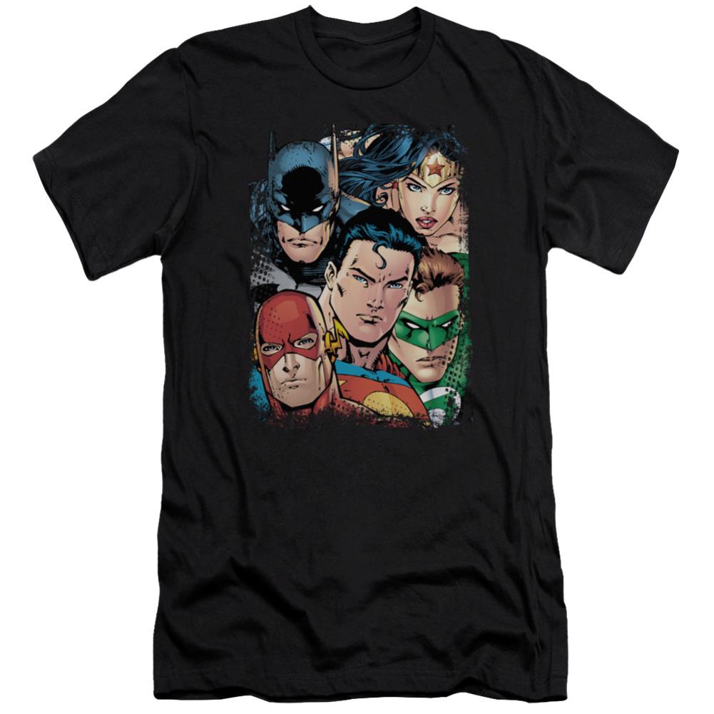 Justice League Of America Up Close And Personal Men's Ultra-Soft 30/1 Cotton Slim Short-Sleeve T-Shirt
