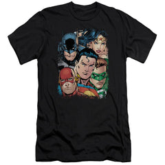 Justice League Of America Up Close And Personal Men's Ultra-Soft 30/1 Cotton Slim Short-Sleeve T-Shirt