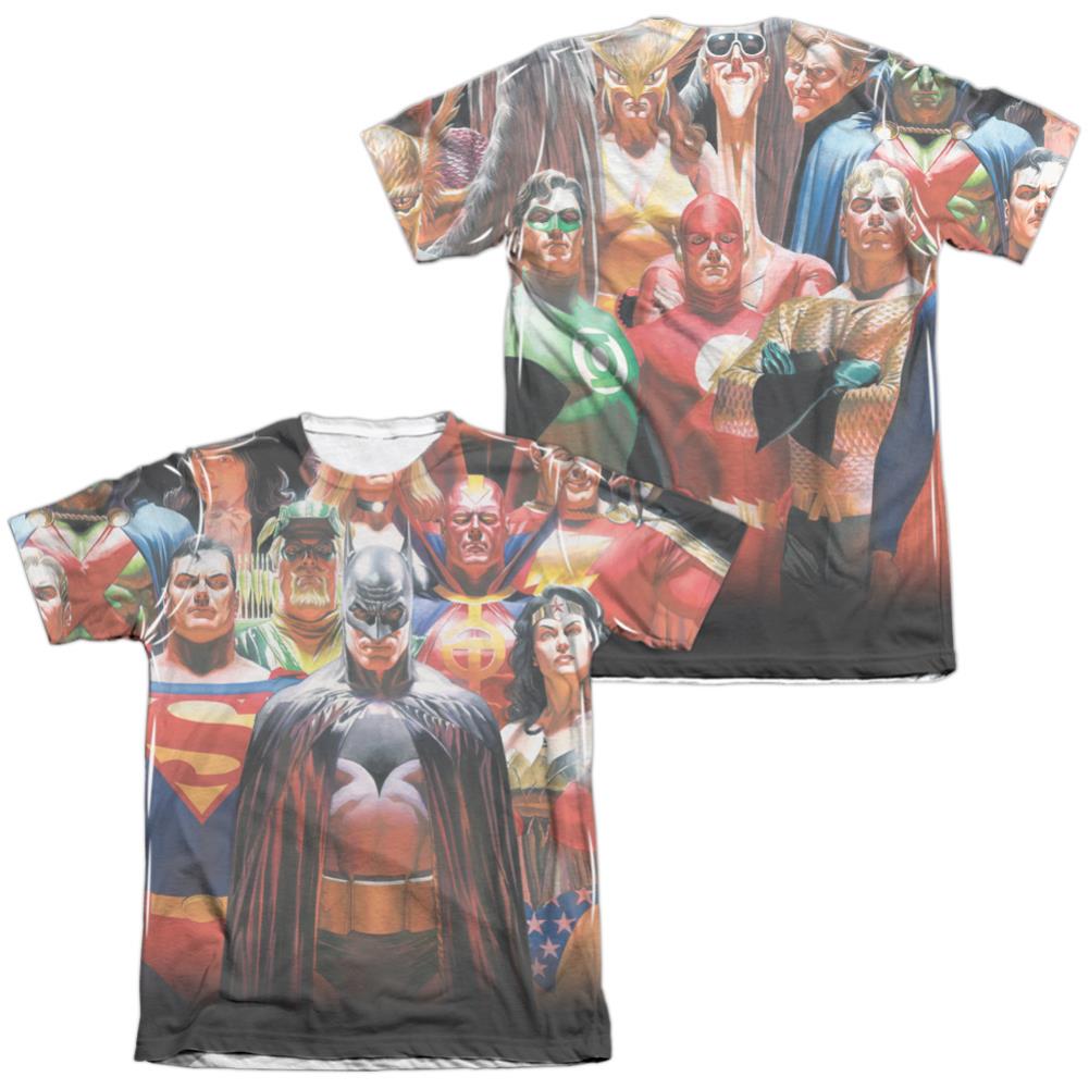 Justice League Of America Wall Of Heroes (Front/Back Print) Men's Regular Fit Poly Cotton Short-Sleeve T-Shirt