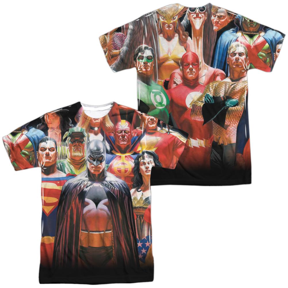 Justice League Of America Wall Of Heroes (Front/Back Print) Men's Regular Fit Polyester Short-Sleeve T-Shirt