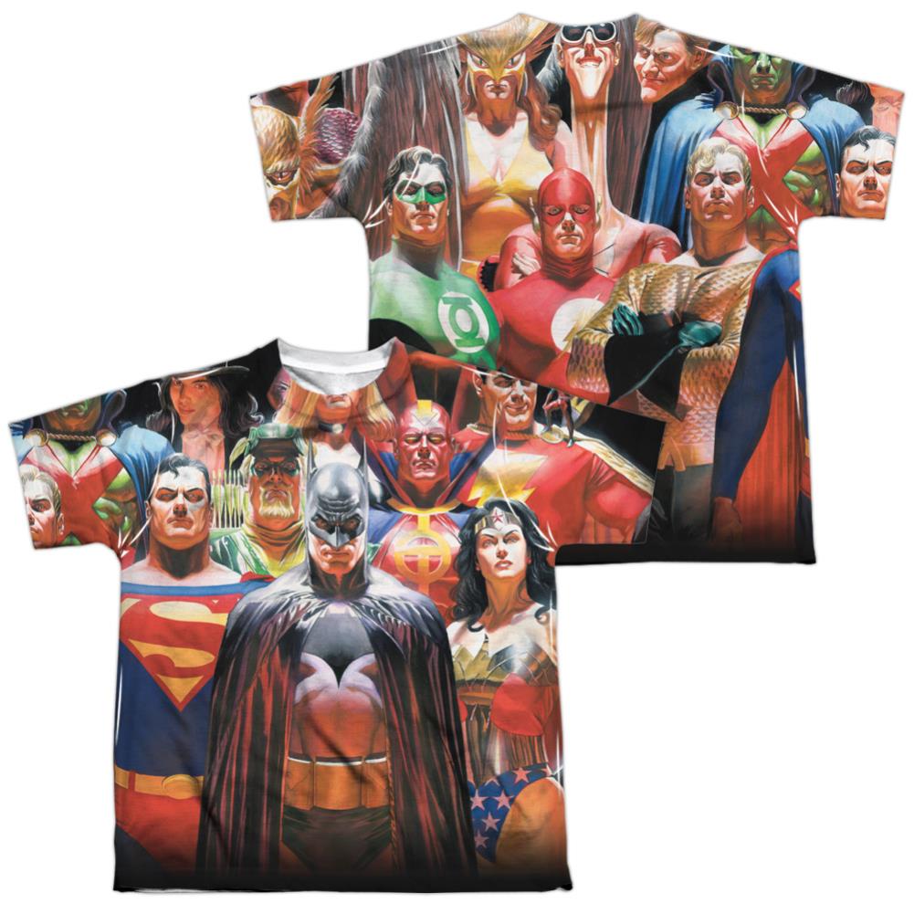 Justice League Of America Wall Of Heroes (Front/Back Print) Youth Regular Fit Poly Short-Sleeve T-Shirt