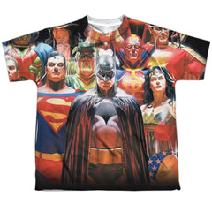 Justice League Of America Wall Of Heroes Youth Regular Fit Poly Short-Sleeve T-Shirt