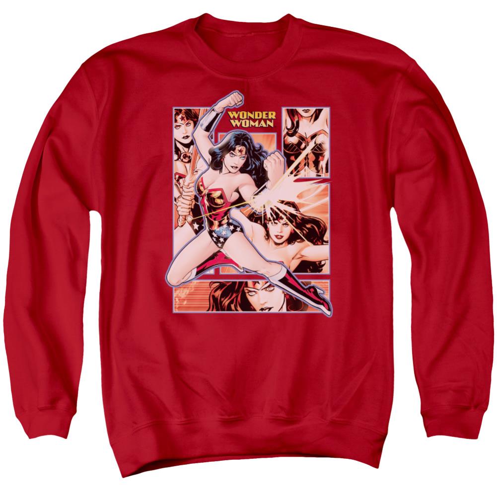 Justice League Of America Wonder Woman Panels Men's Crewneck 50 50 Poly Long-Sleeve T-Shirt