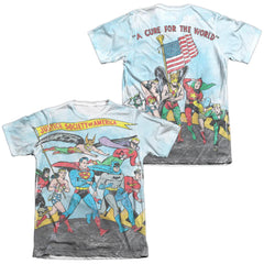 Justice League Of America World Cure (Front/Back Print) Men's Regular Fit Poly Cotton Short-Sleeve T-Shirt