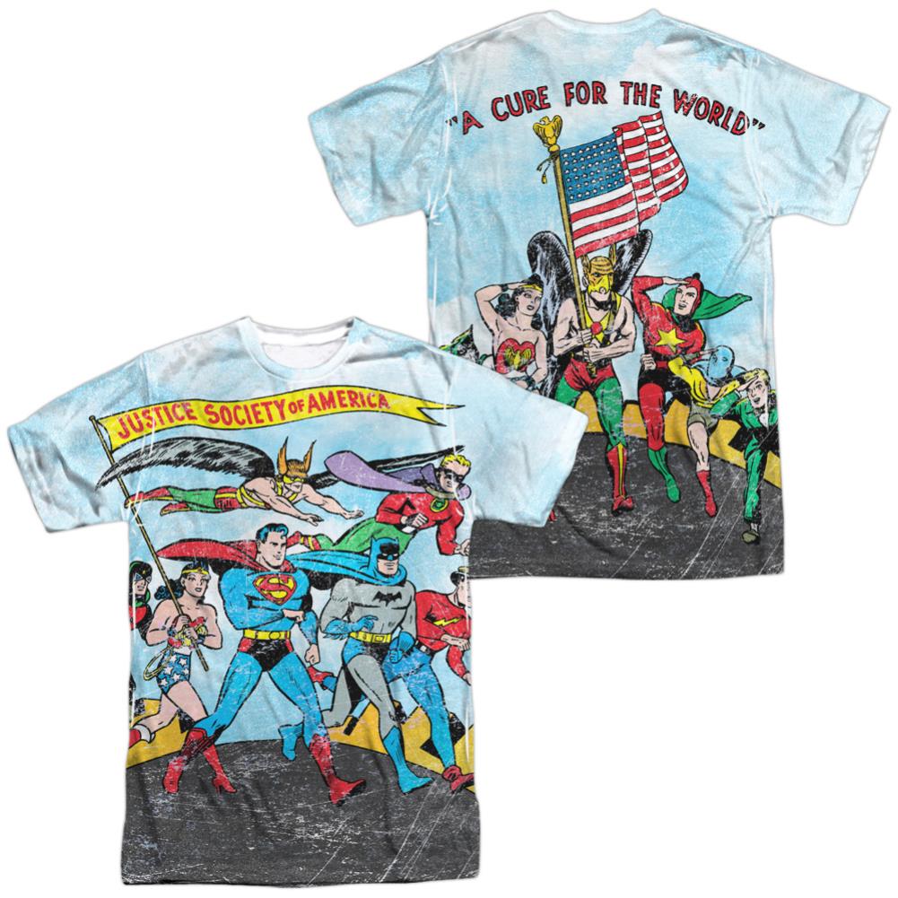 Justice League Of America World Cure (Front/Back Print) Men's Regular Fit Polyester Short-Sleeve T-Shirt