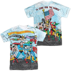 Justice League Of America World Cure (Front/Back Print) Men's Regular Fit Polyester Short-Sleeve T-Shirt