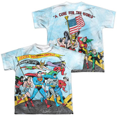 Justice League Of America World Cure (Front/Back Print) Youth Regular Fit Poly Short-Sleeve T-Shirt