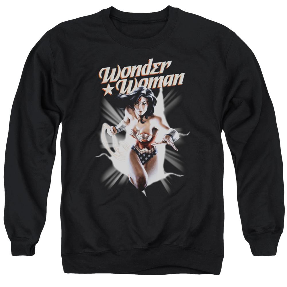 Justice League Of America WW Break Out Men's Crewneck 50 50 Poly Long-Sleeve T-Shirt
