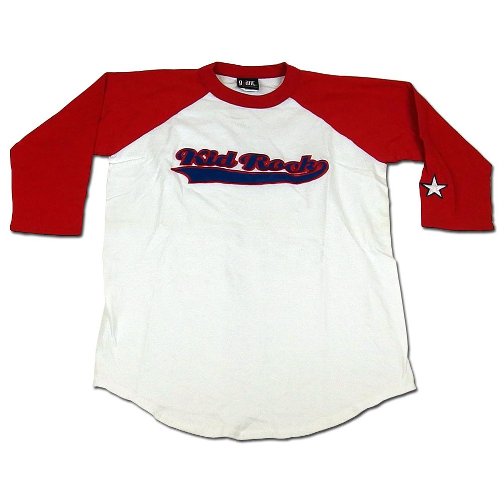 Kid Rock Embroidered Patch Logo 3/4 Red Sleeve Baseball Jersey T-Shirt