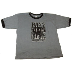 KISS Men's Distressed Dressed To Kill Album Art Black Grey Ringer T-Shirt