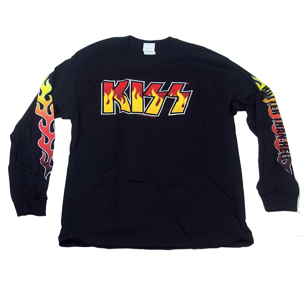 KISS Men's Hotter Than Hell Flame Logo Long-Sleeve Black T-Shirt