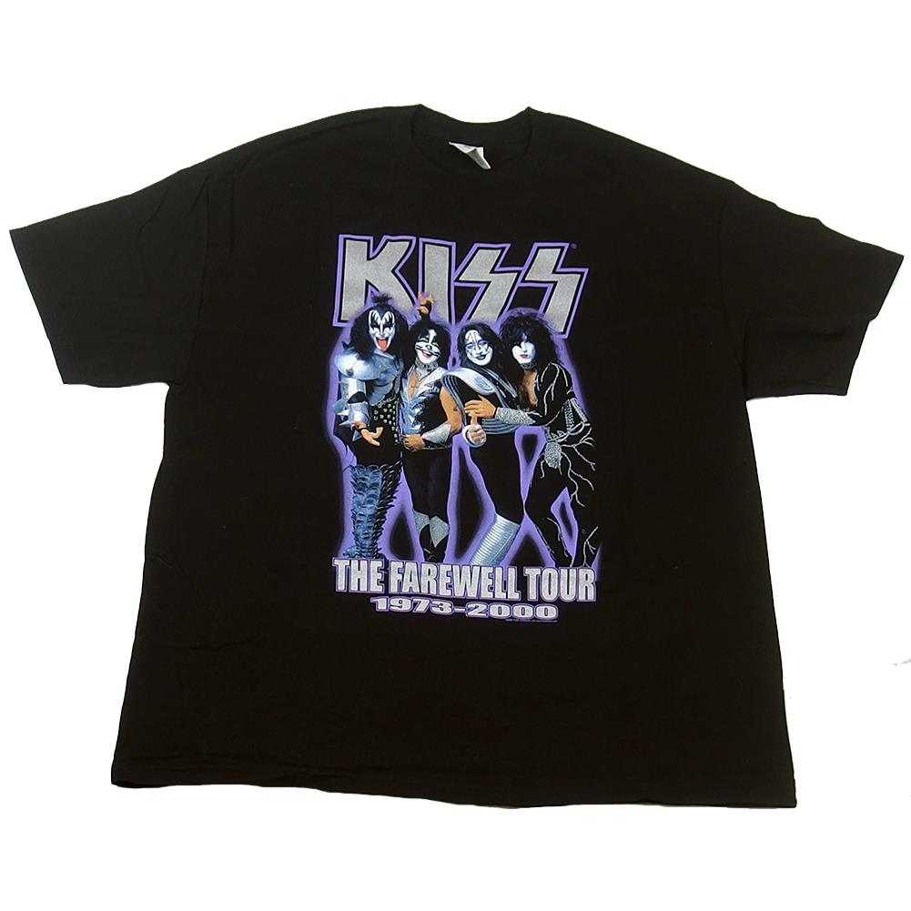 KISS Men's Purple Glow Band Pose Farewell Tour 1973-2000 Black T-Shirt