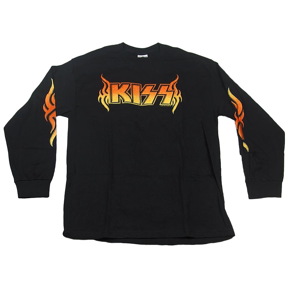 KISS Men's Tribal Tattoo Flame Logo Long-Sleeve Black T-Shirt