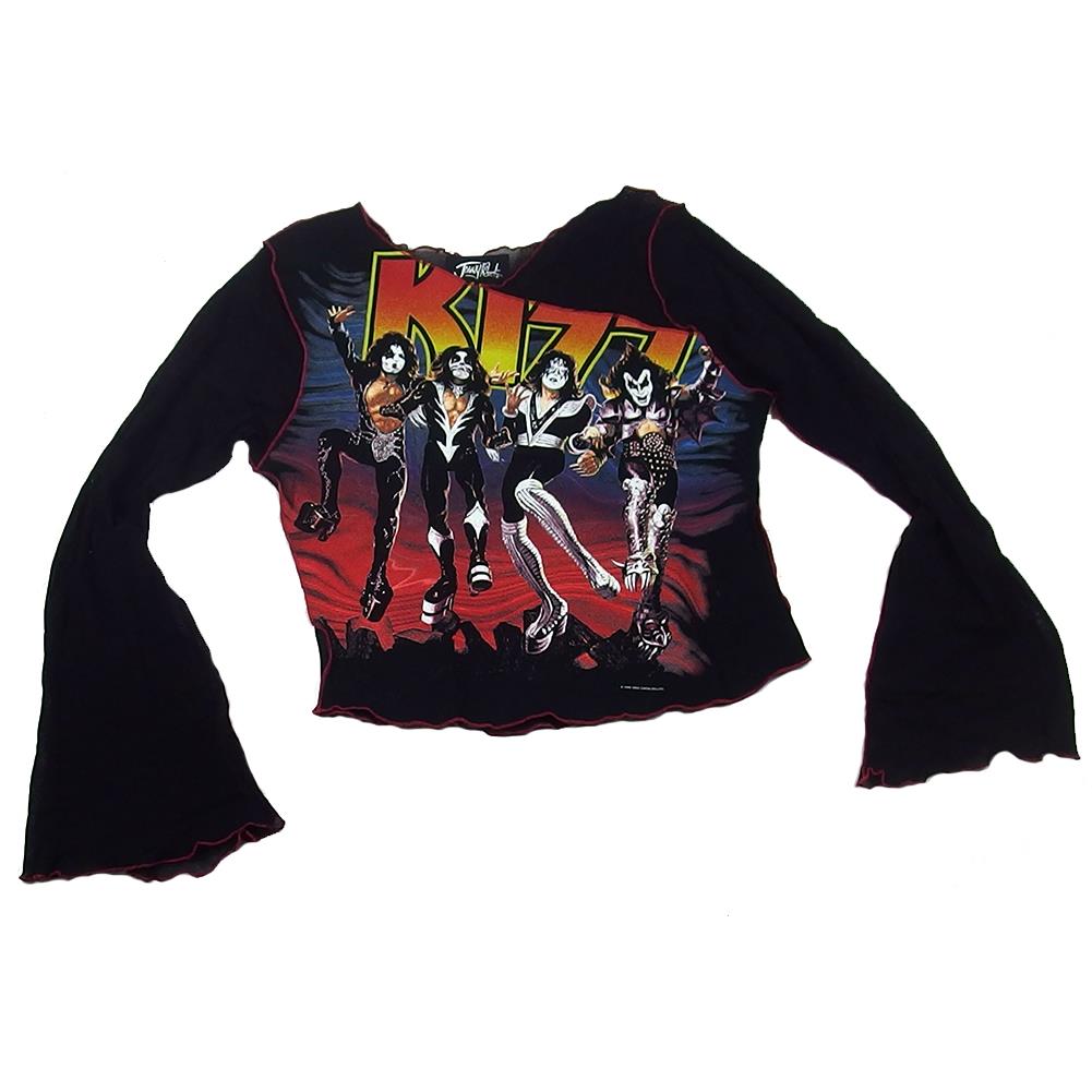 KISS Women's Jonny Rock Fashion Destroyer Sheer Long-Sleeve Crop Top