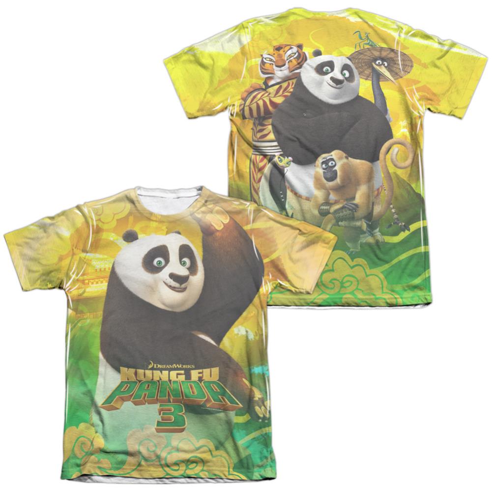 Kung Fu Panda Po And Friends (Front/Back Print) Men's Regular Fit Poly Cotton Short-Sleeve T-Shirt
