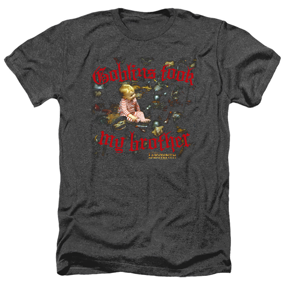 Labyrinth Goblins Took My Brother Men's 30/1 Heather 60 40 Poly Short-Sleeve T-Shirt