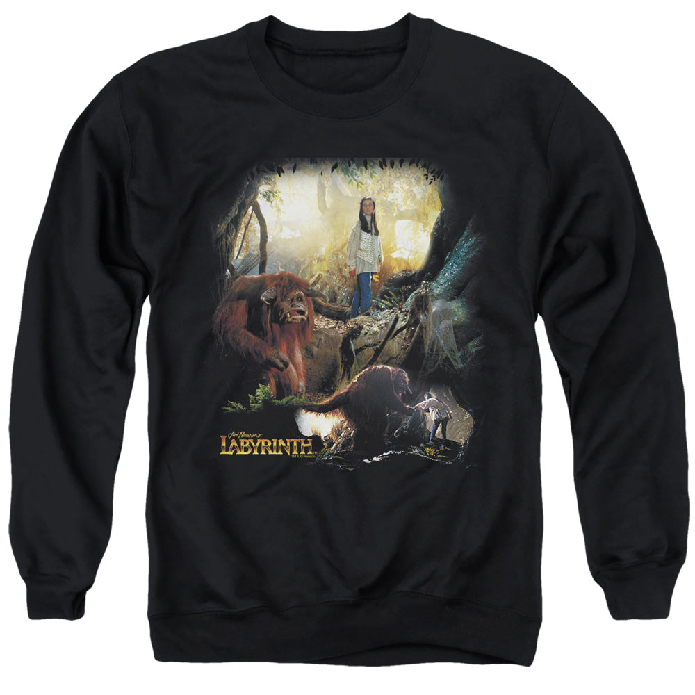 Labyrinth Sarah & Ludo Men's Crewneck 50 50 Poly Long-Sleeve T-Shirt