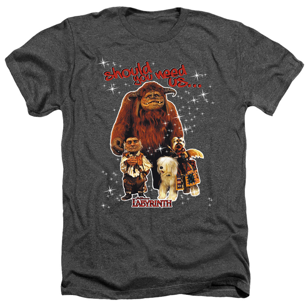 Labyrinth Should You Need Us Men's 30/1 Heather 60 40 Poly Short-Sleeve T-Shirt