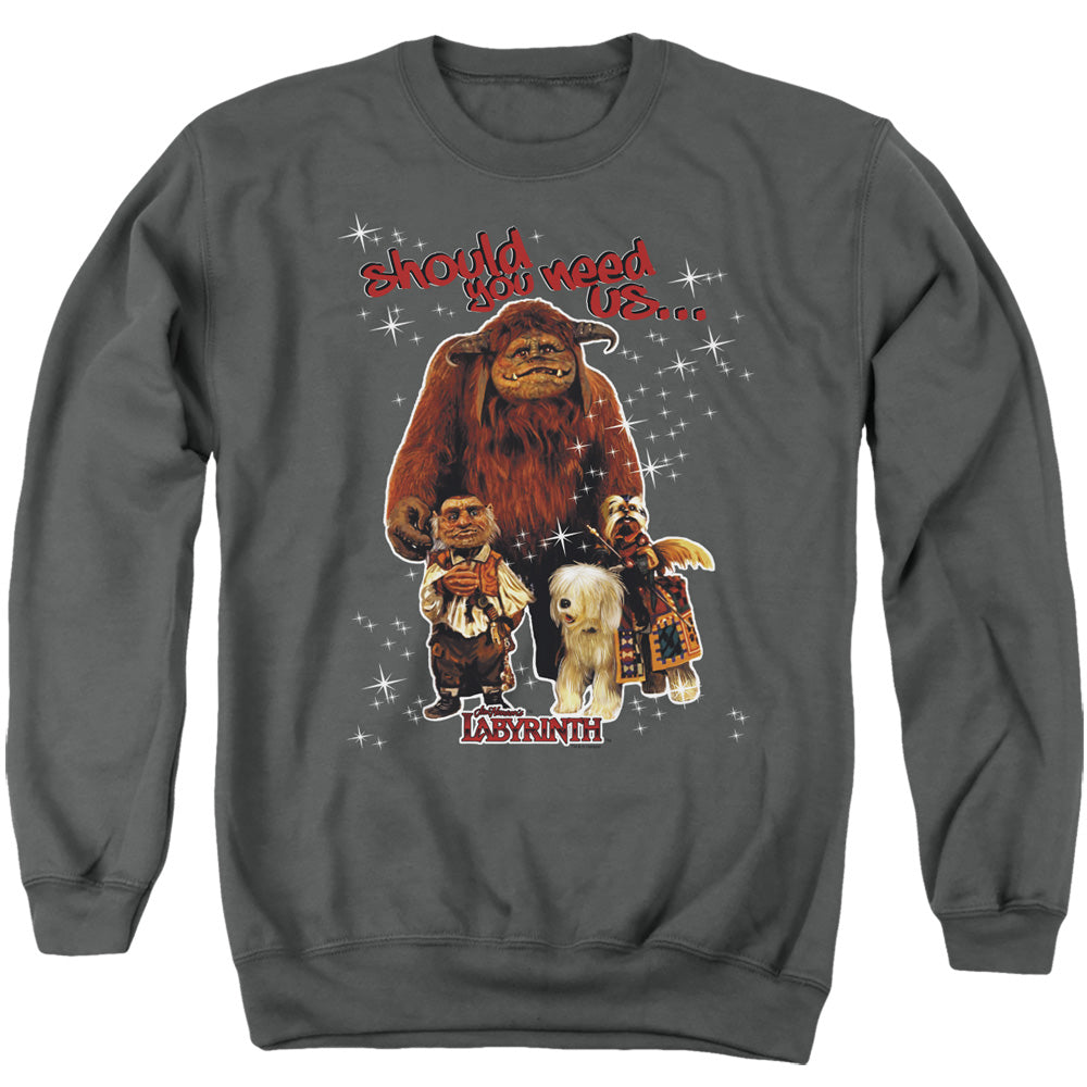 Labyrinth Should You Need Us Men's Crewneck 50 50 Poly Long-Sleeve T-Shirt