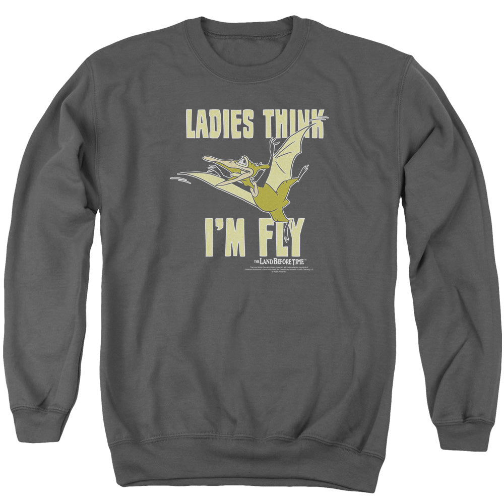 Land Before Time I'm Fly Men's Crewneck 50 50 Poly Long-Sleeve T-Shirt