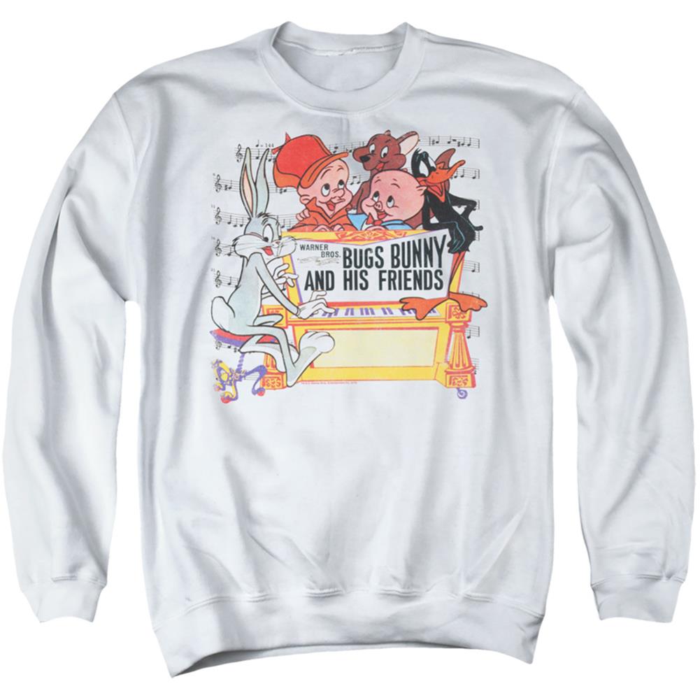 Looney Tunes Bugs And Friends Men's Crewneck 50 50 Poly Long-Sleeve T-Shirt