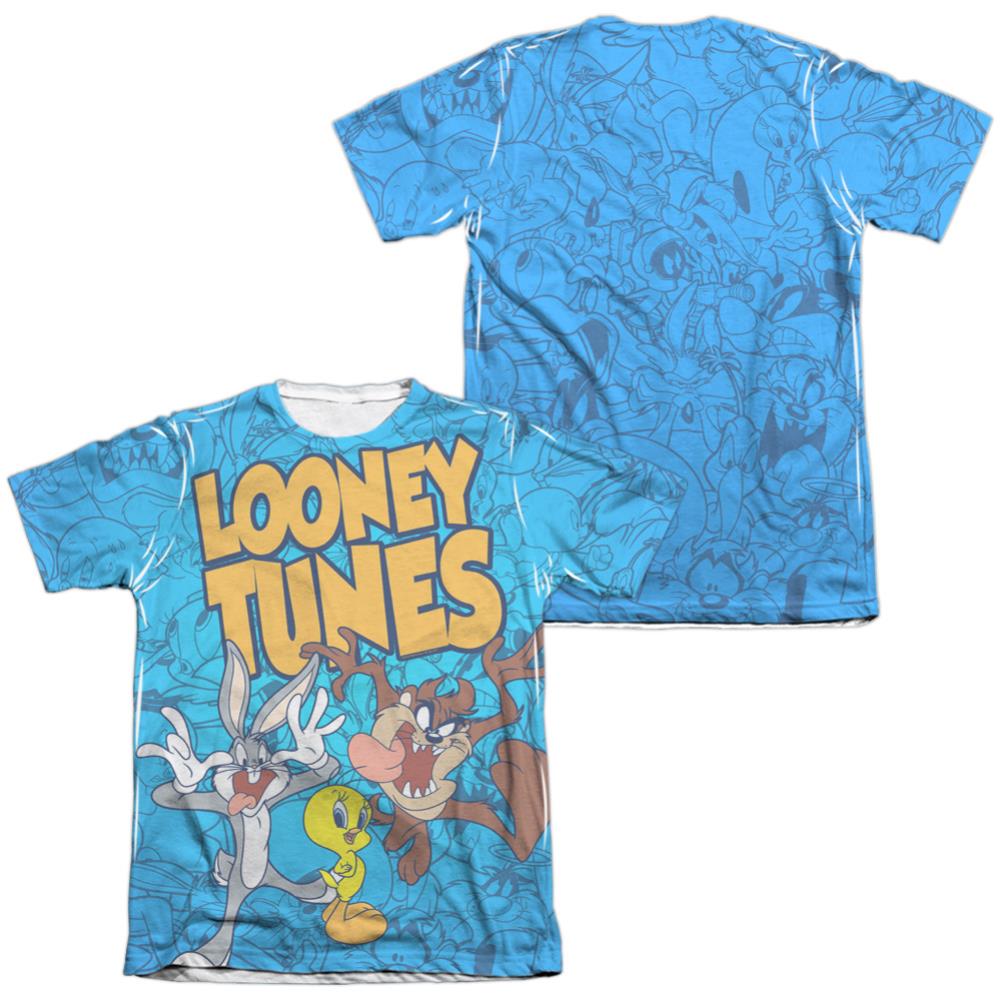 Looney Tunes Collage Of Characters (Front/Back Print) Men's Regular Fit Poly Cotton Short-Sleeve T-Shirt