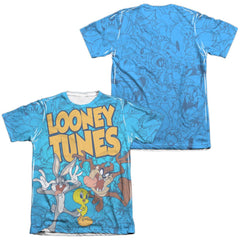 Looney Tunes Collage Of Characters (Front/Back Print) Men's Regular Fit Poly Cotton Short-Sleeve T-Shirt