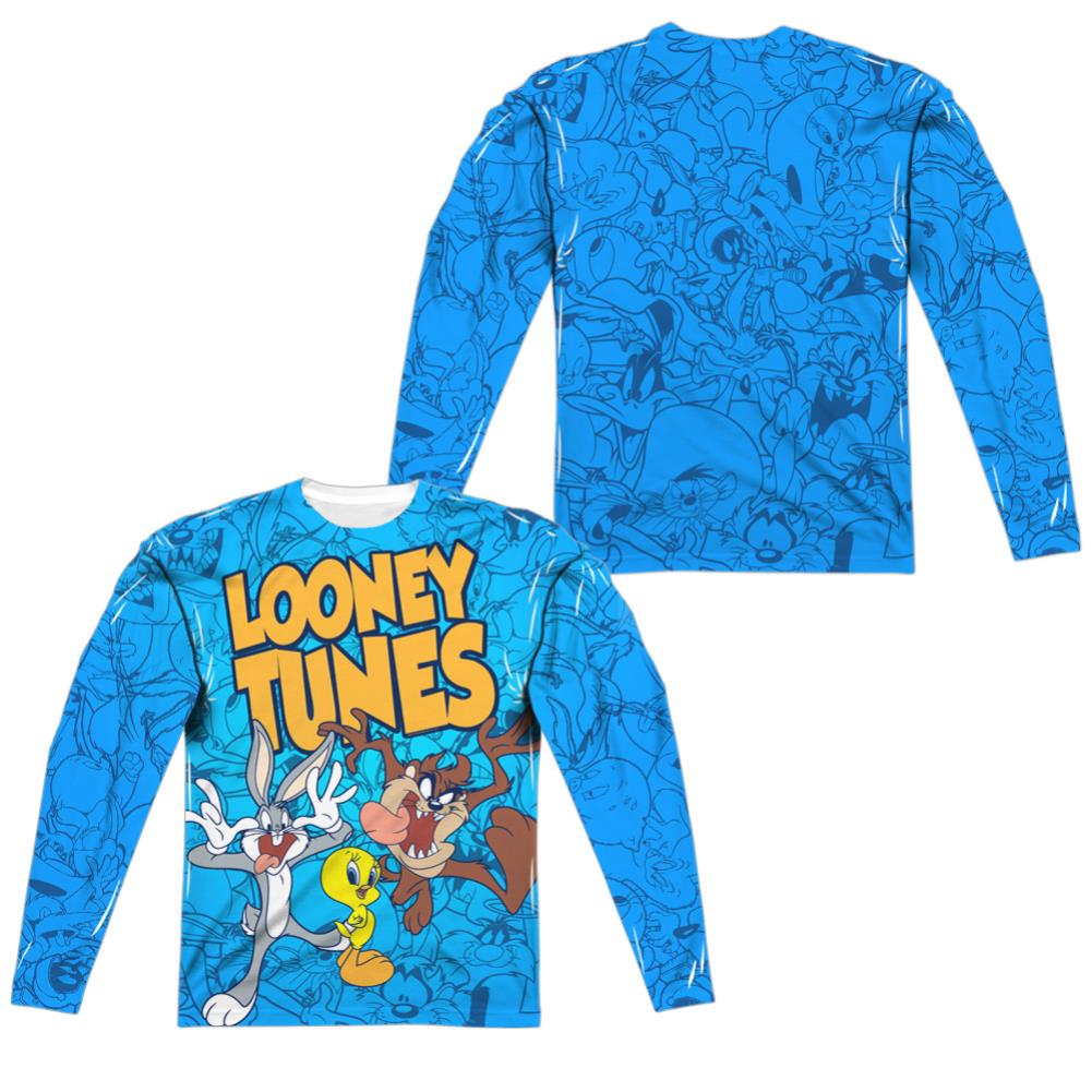Looney Tunes Collage Of Characters (Front/Back Print) Men's Regular Fit Polyester Long-Sleeve T-Shirt