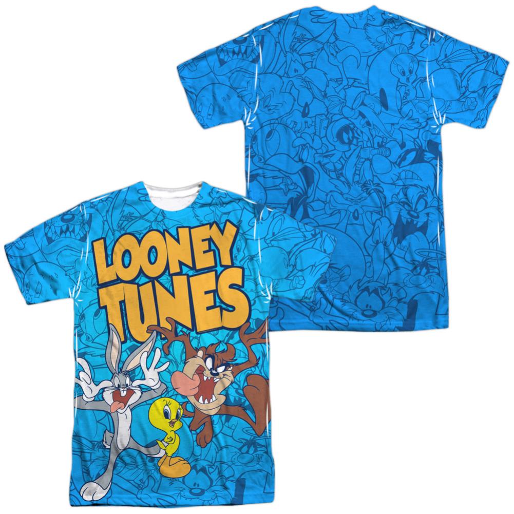 Looney Tunes Collage Of Characters (Front/Back Print) Men's Regular Fit Polyester Short-Sleeve T-Shirt