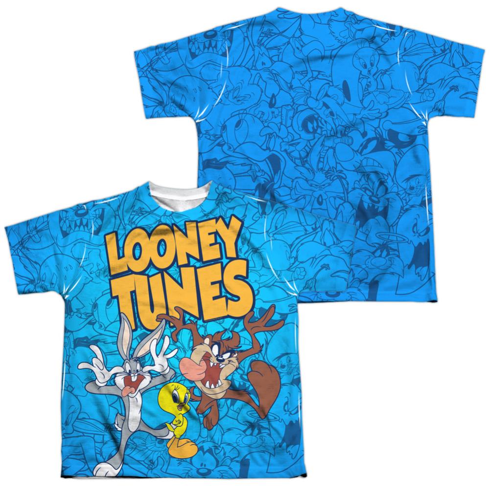 Looney Tunes Collage Of Characters (Front/Back Print) Youth Regular Fit Poly Short-Sleeve T-Shirt