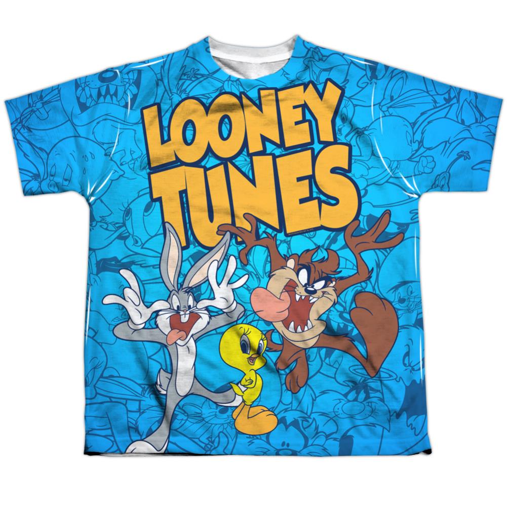 Looney Tunes Collage Of Characters Youth Regular Fit Poly Short-Sleeve T-Shirt