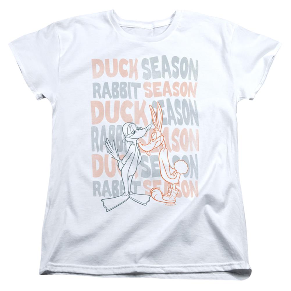 Looney Tunes Duck Season Rabbit Season Women's 18/1 Cotton Short-Sleeve T-Shirt