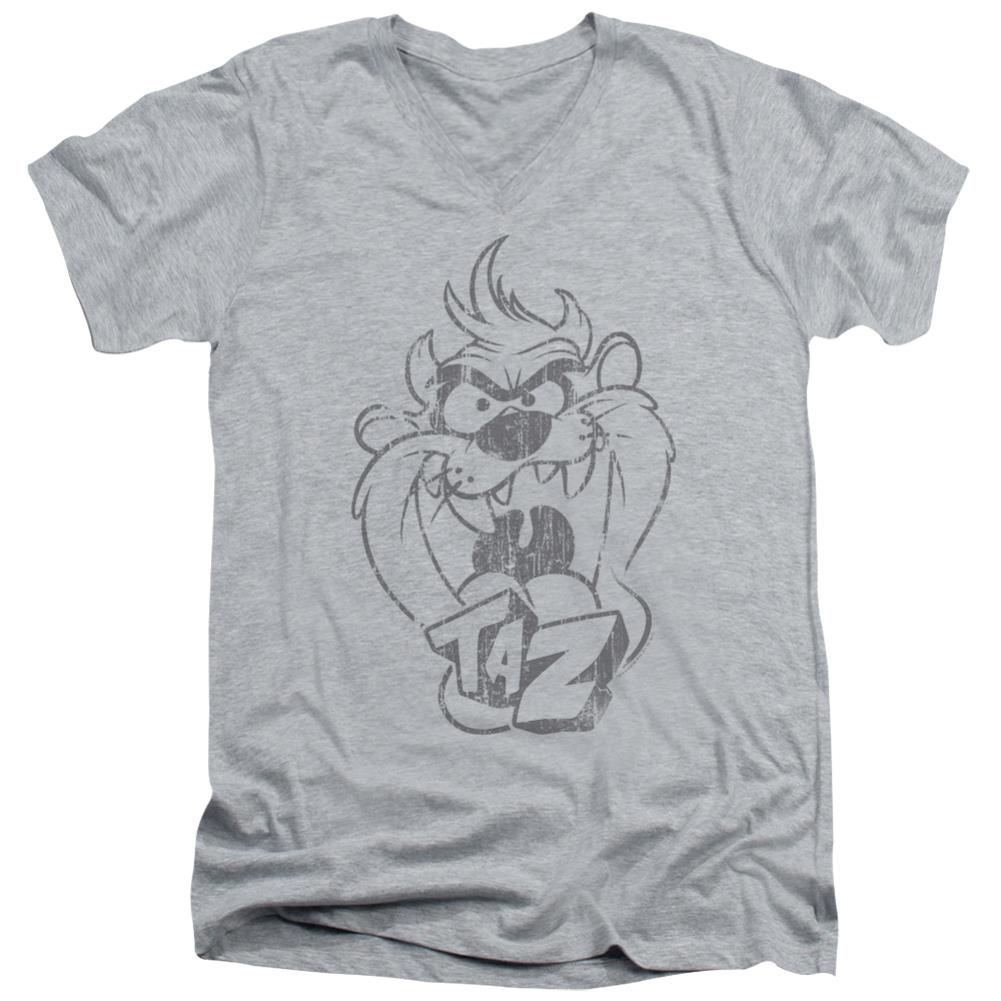 Looney Tunes Faded Taz Men's 30/1 Cotton Slim V-Neck T-Shirt
