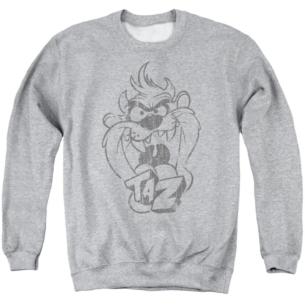 Looney Tunes Faded Taz Men's Crewneck 50 50 Poly Long-Sleeve T-Shirt