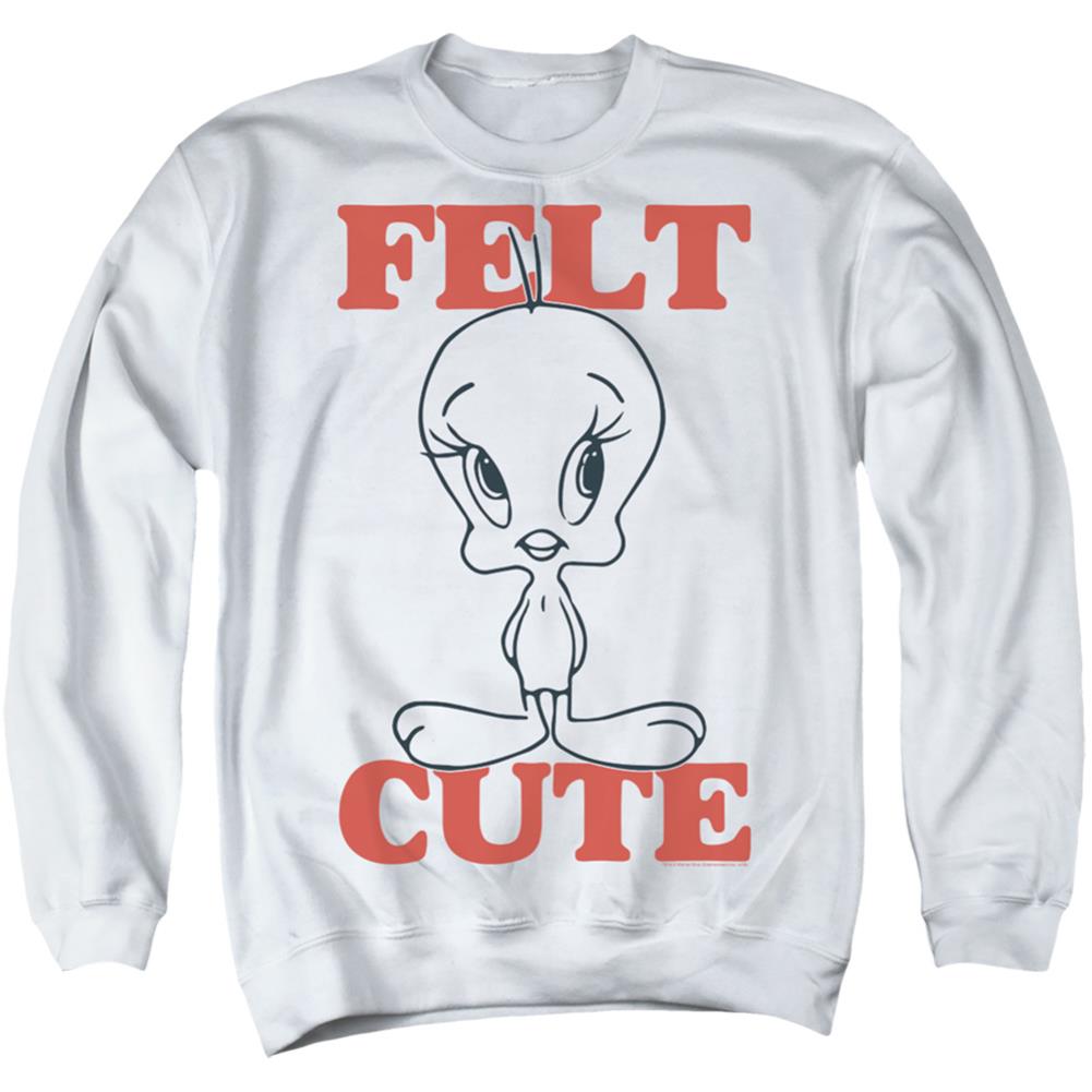 Looney Tunes Felt Cute Men's Crewneck 50 50 Poly Long-Sleeve T-Shirt