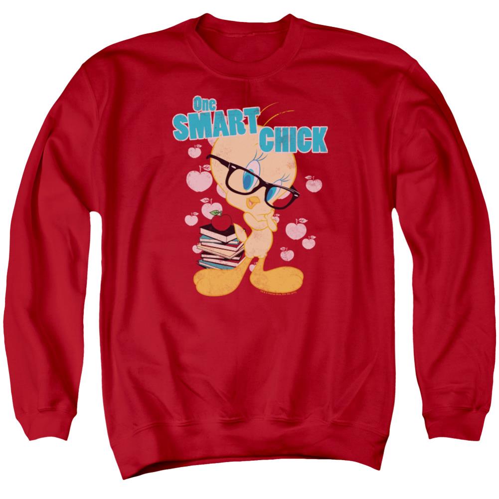 Looney Tunes One Smart Chick Men's Crewneck 50 50 Poly Long-Sleeve T-Shirt