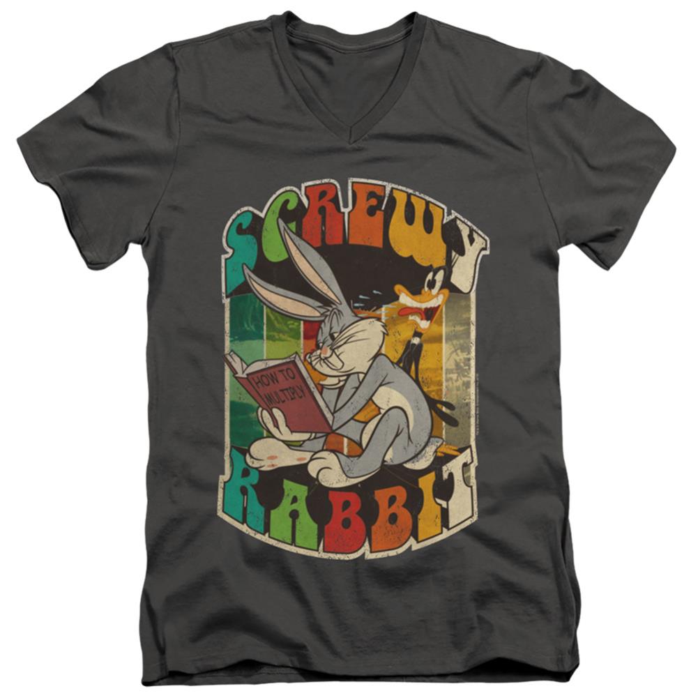Looney Tunes Screwy Rabbit Men's 30/1 Cotton Slim V-Neck T-Shirt