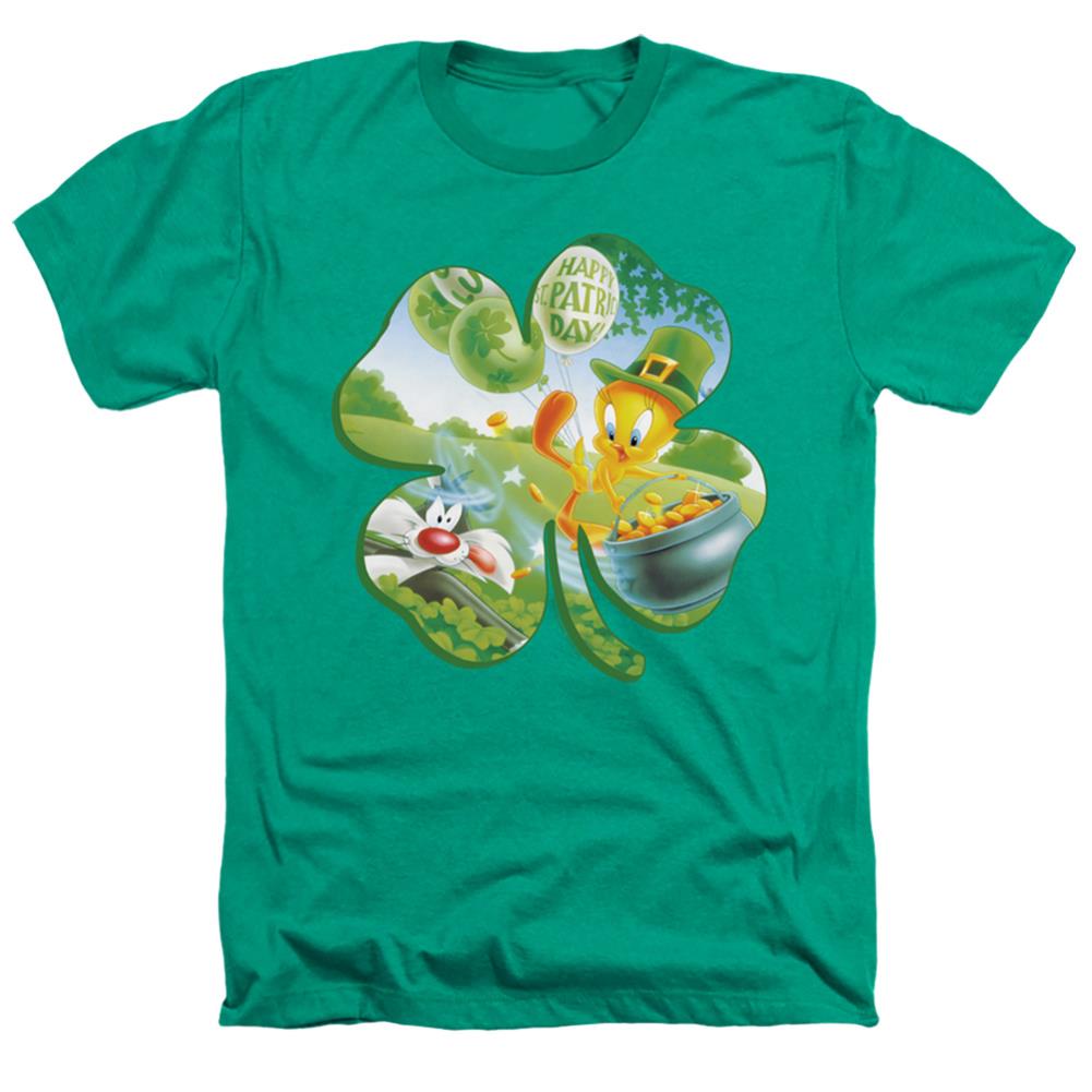 Looney Tunes Tweety Shamrock Men's 30/1 Heather 60 40 Poly Short-Sleeve T-Shirt