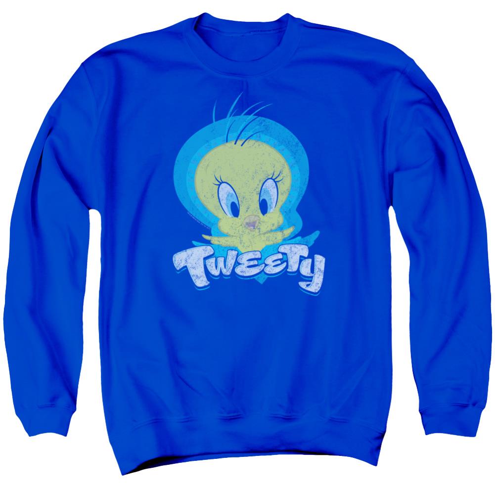 Looney Tunes Tweety Swirl Men's Crewneck 50 50 Poly Long-Sleeve T-Shirt