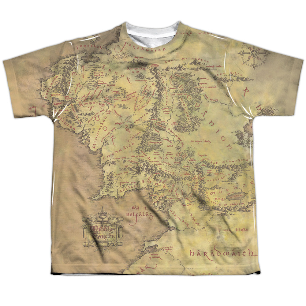 Lord Of The Rings Middle Earth Map Youth Regular Fit Poly Short-Sleeve T-Shirt
