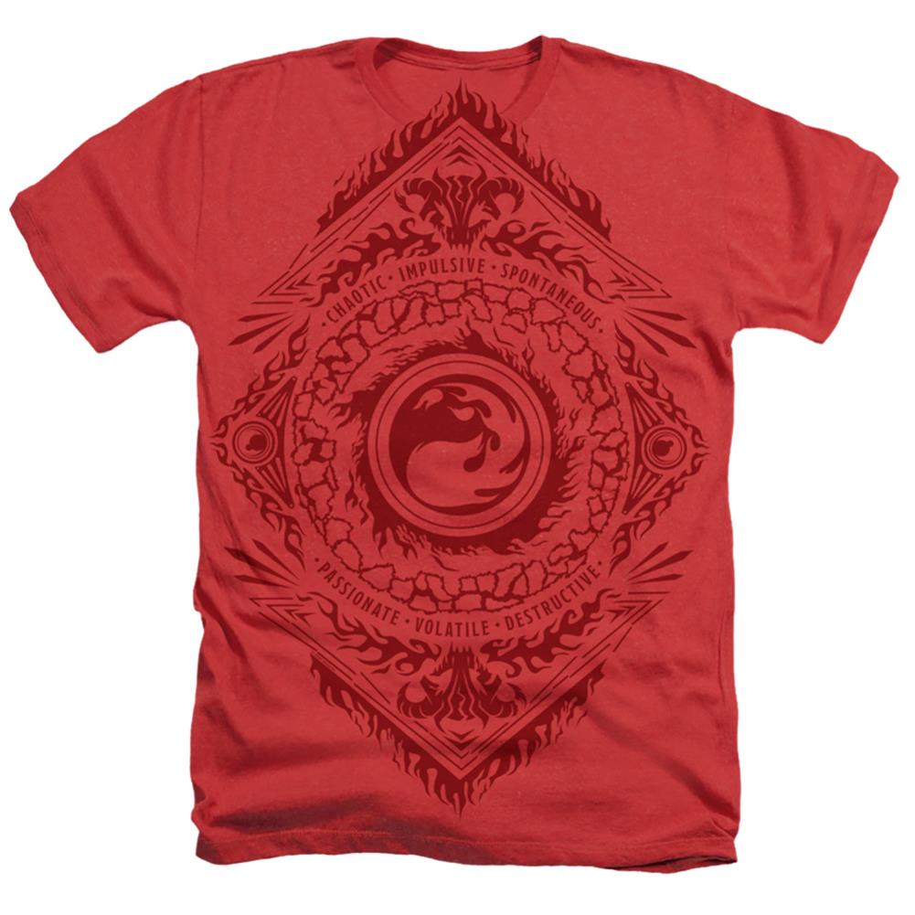 Magic The Gathering Red Mana Men's 30/1 Cotton Poly SS Heather T