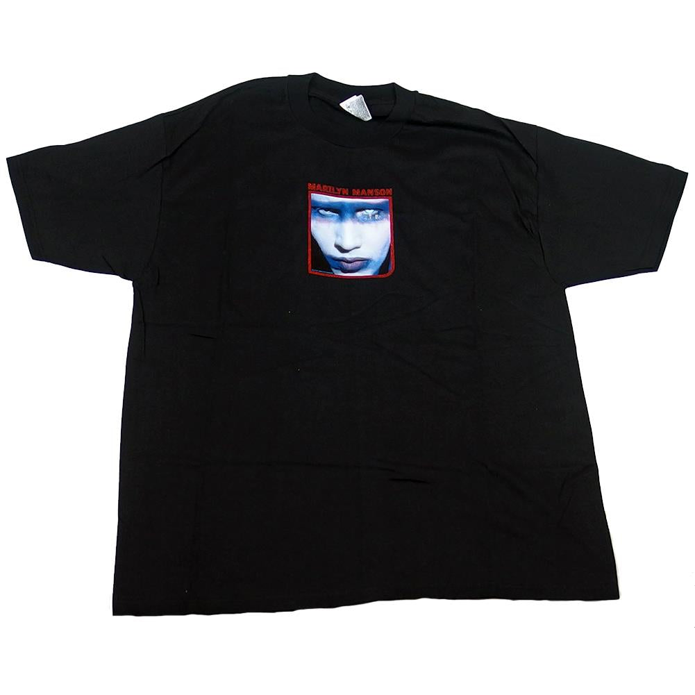 Marilyn Manson Men's Red Glitter Iron-on Face Decal Black T-Shirt