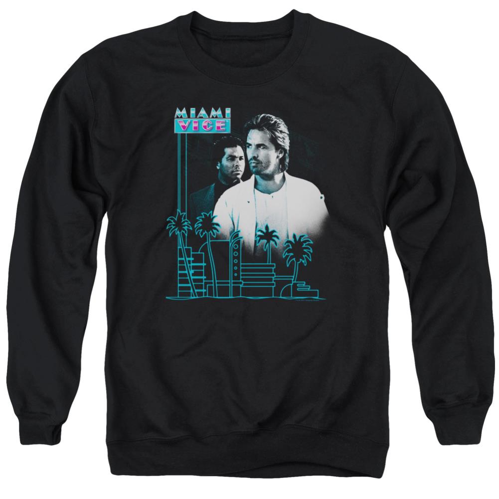 Miami Vice Looking Out Men's Crewneck 50 50 Poly Long-Sleeve T-Shirt