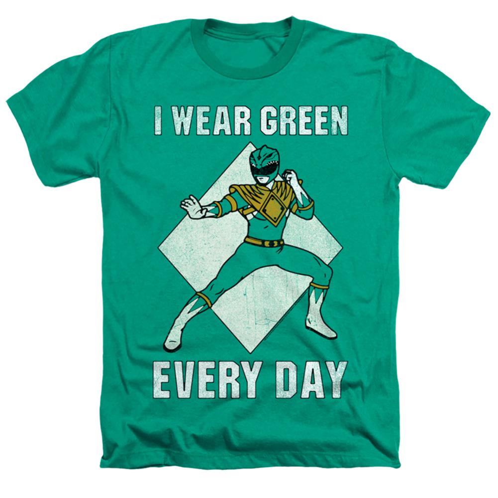 Mighty Morphin Power Rangers Always Green Men's 30/1 Heather 60 40 Poly Short-Sleeve T-Shirt