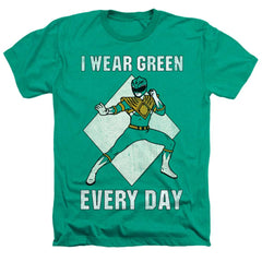 Mighty Morphin Power Rangers Always Green Men's 30/1 Heather 60 40 Poly Short-Sleeve T-Shirt