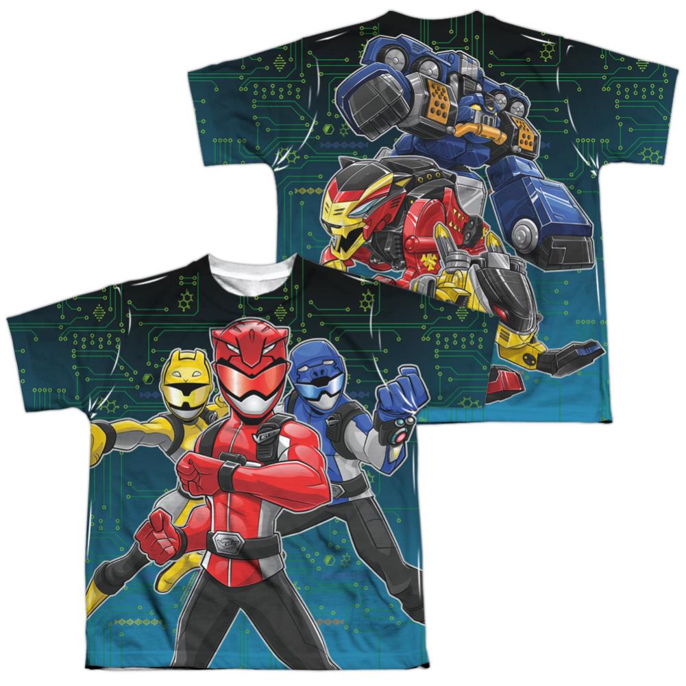 Mighty Morphin Power Rangers Battle Stance (Front/Back Print) Youth Regular Fit Poly Short-Sleeve T-Shirt
